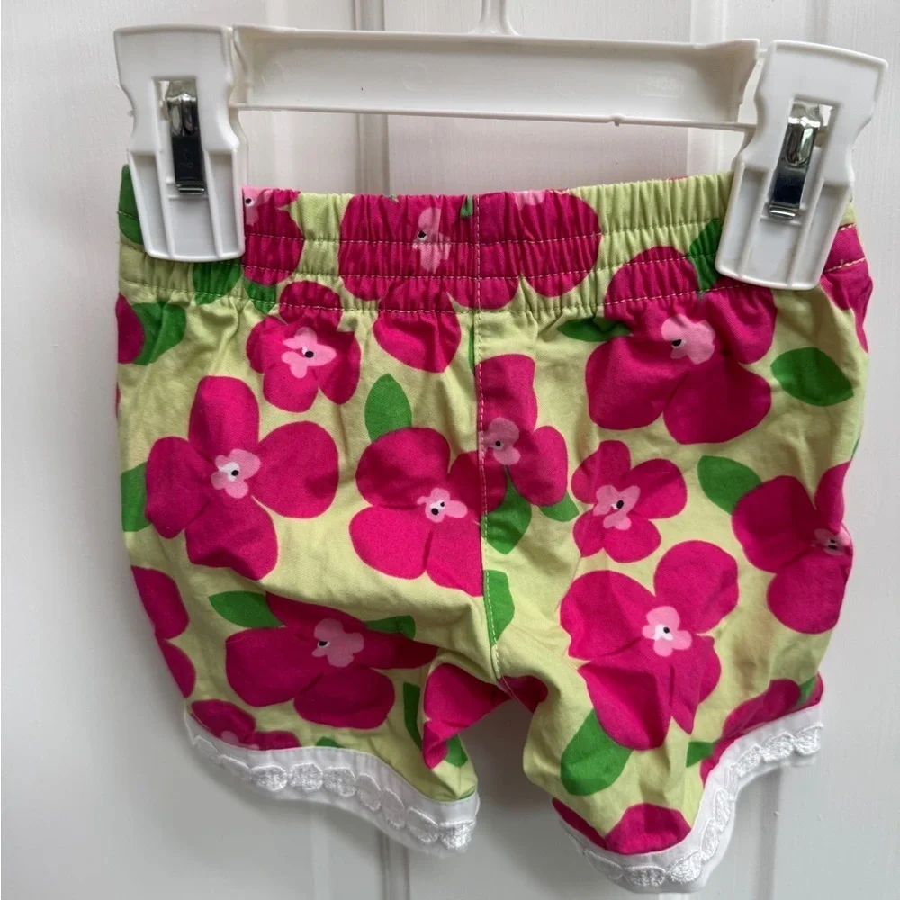 NWOT Gymboree 0-3M Girls Green & Pink Floral Lace Shorts